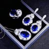 Women Jewelry Set Royal Blue Sapphire Emerald Panther Luxury Full Diamond Panther Head Necklace Open Ring