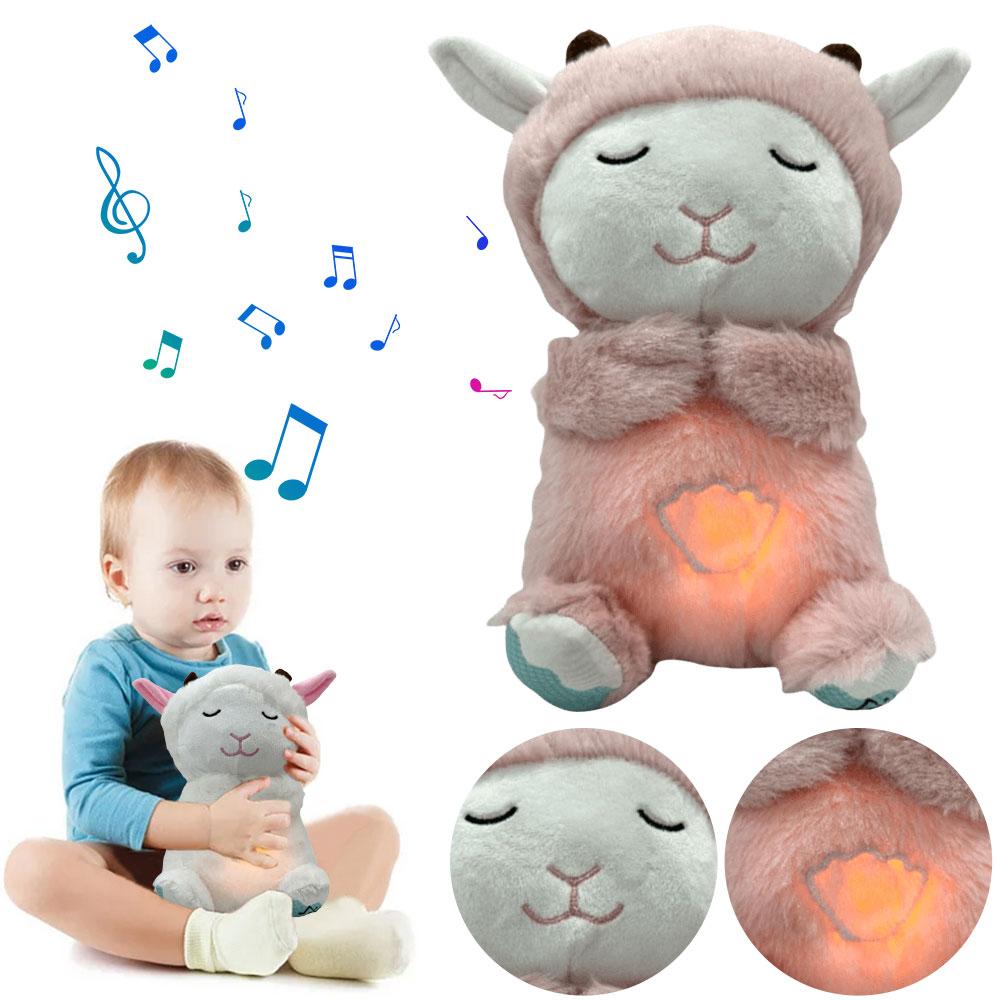 Niedliches Tier Schlafmusik Spielzeug mit Musik Lichtern Rhythmischer Atmungsbewegung Plüschtier Musikalisches Babyspielzeug für Neugeborene