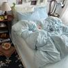 Seersucker Cloud Cotton 4Pcs Set Solid Color Bed Sheet Mattress Quilt Cover 3Pcs Set
