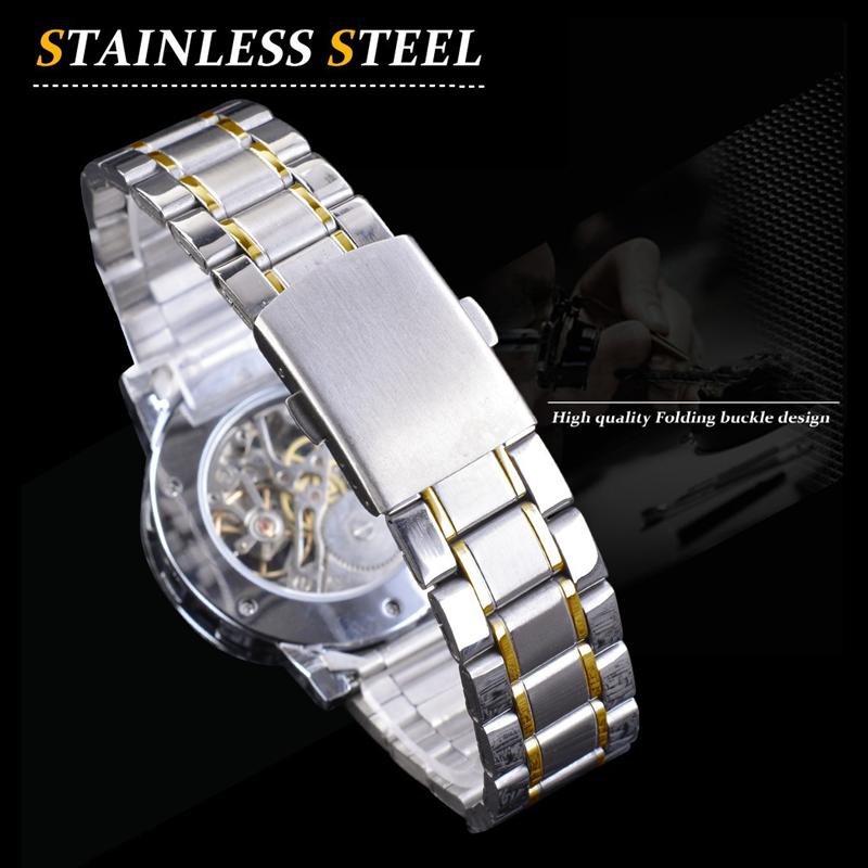 Winner Fashion Diamond Dial Men's Mechanical Watch Skeleton Watch Black Gold Retro Luminous Pointer PU Belt Mesh Belt Steel Belt