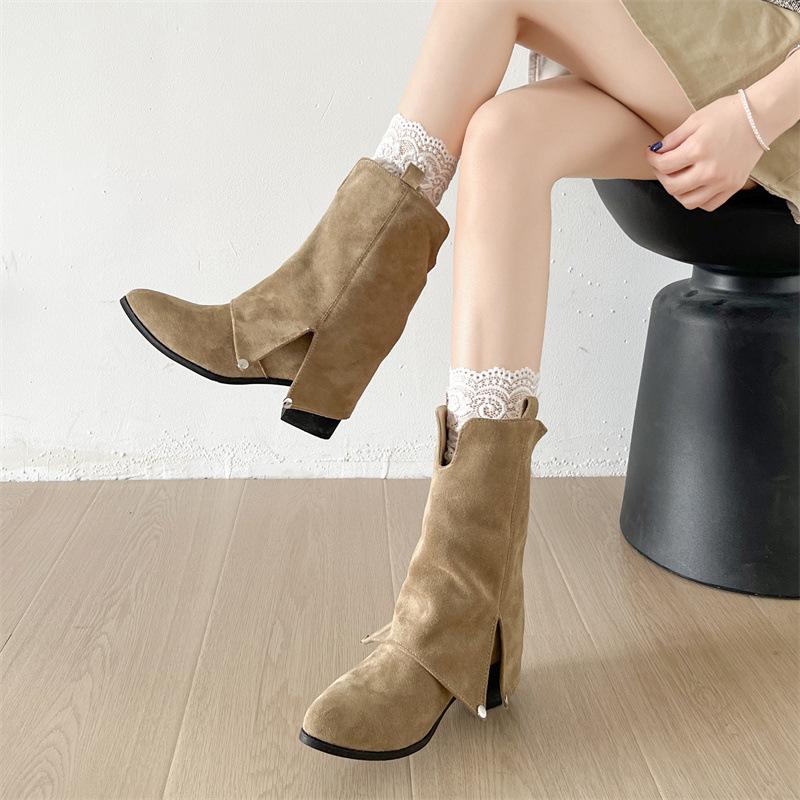 Black Explosion Internet Celebrities Show Thinness and Height Gain High Heel Fashion Boots Women's 2025 New Autumn Trouser Boots Small Short Boots