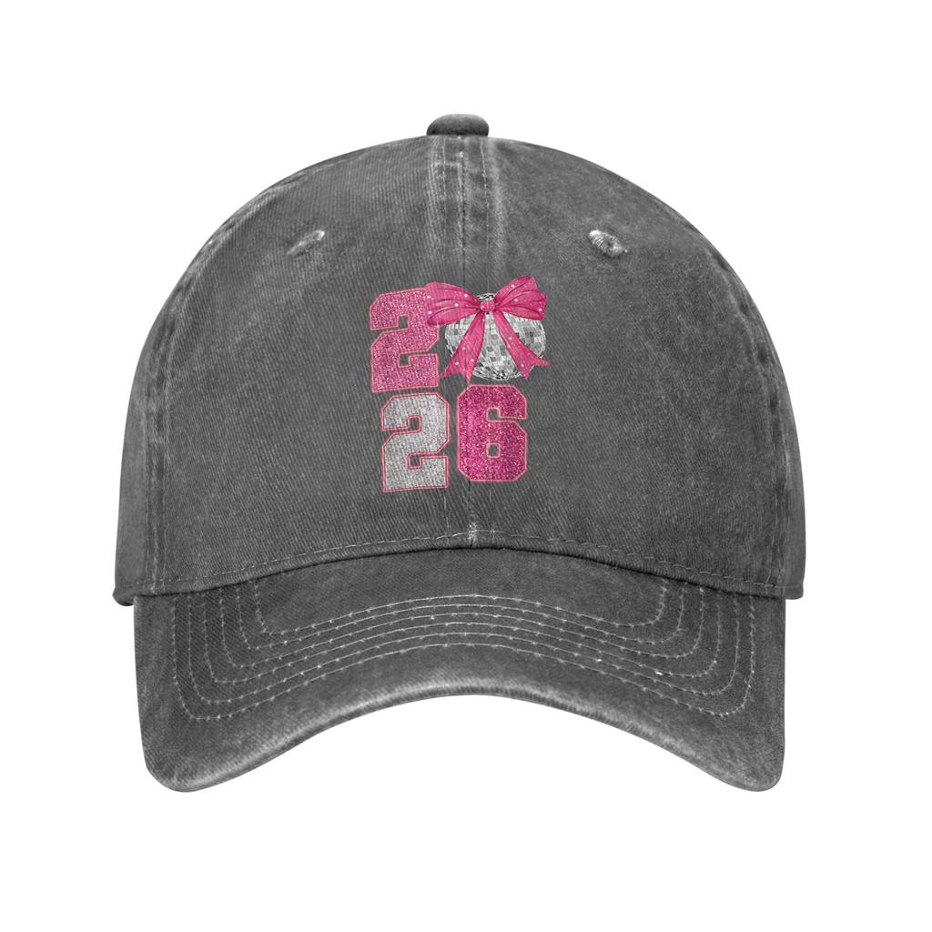 Happy New Year 2026 Disco Ball Pink Coquette Bow Family Casual Baseball Cap Summer Sunscreen Men Adult Vintage Baseball Caps