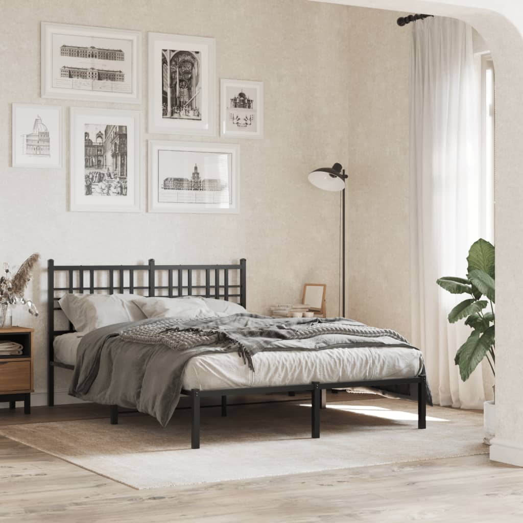 Metal Bed Frame with Headboard Black 135x190 Cm