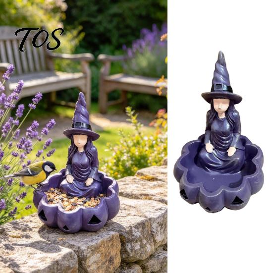 Halloween Party Decoration Meditating Witch Garden Bird Feeder, Resin Sitting Statue Wild Food Station Outdoor Wall Mounted Feeder for Deck Yard Porch