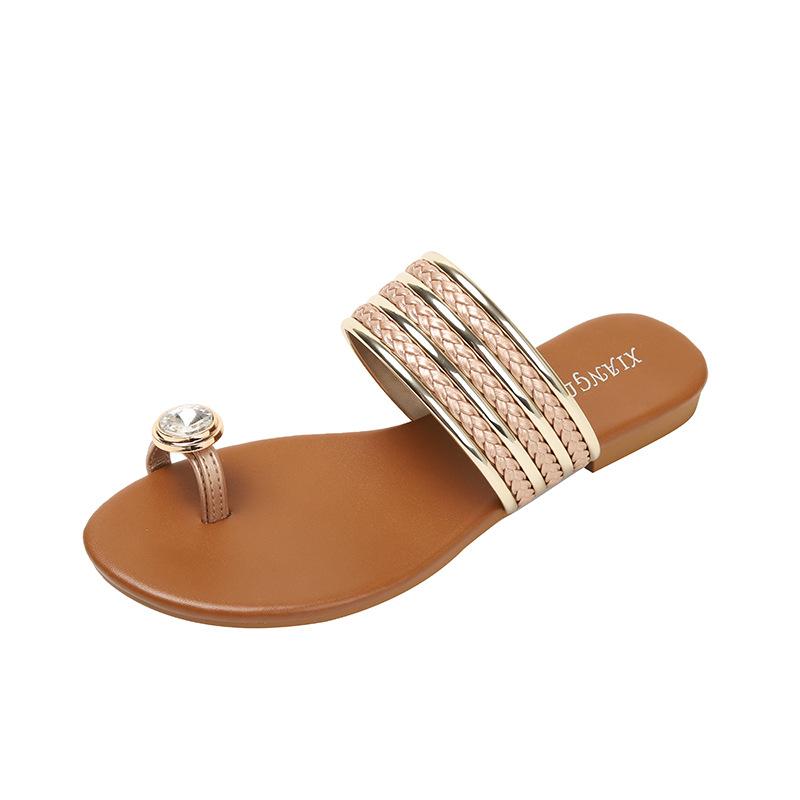 

New one-word diamond buckle Roman sandals women s summer fashionable and comfortable woven women s shoes 36