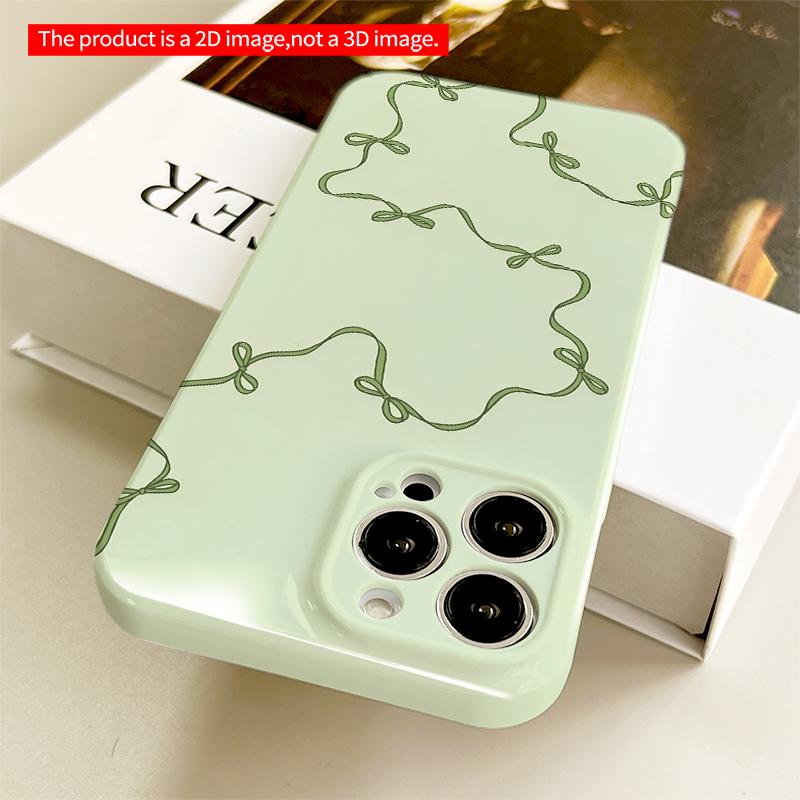 2DFlat Green Ribbon Bow Design All inclusive film hard iPhone case, compatible with iPhone 18 Pro Max 17 16 15 14 13 12 11