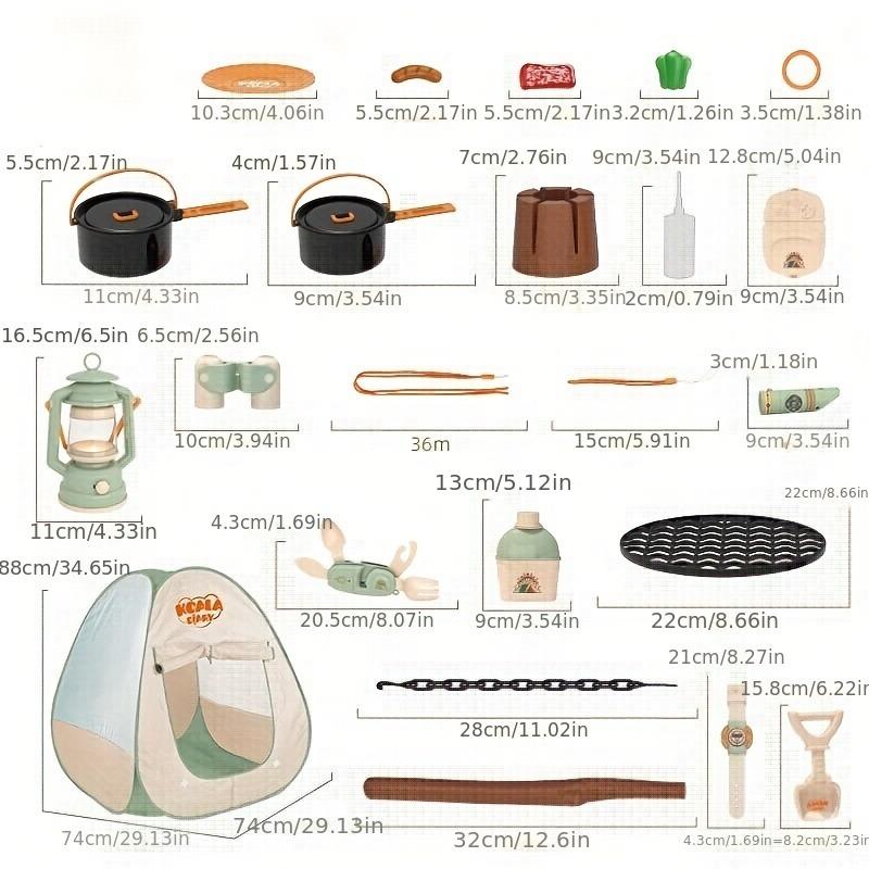סט קמפינג לילדים צעצוע ערכת מגלה שטח משחק דמיון אוהל אופציונלי מדורה משקפת שעון תיק מתנת יום הולדת לבנים ובנות