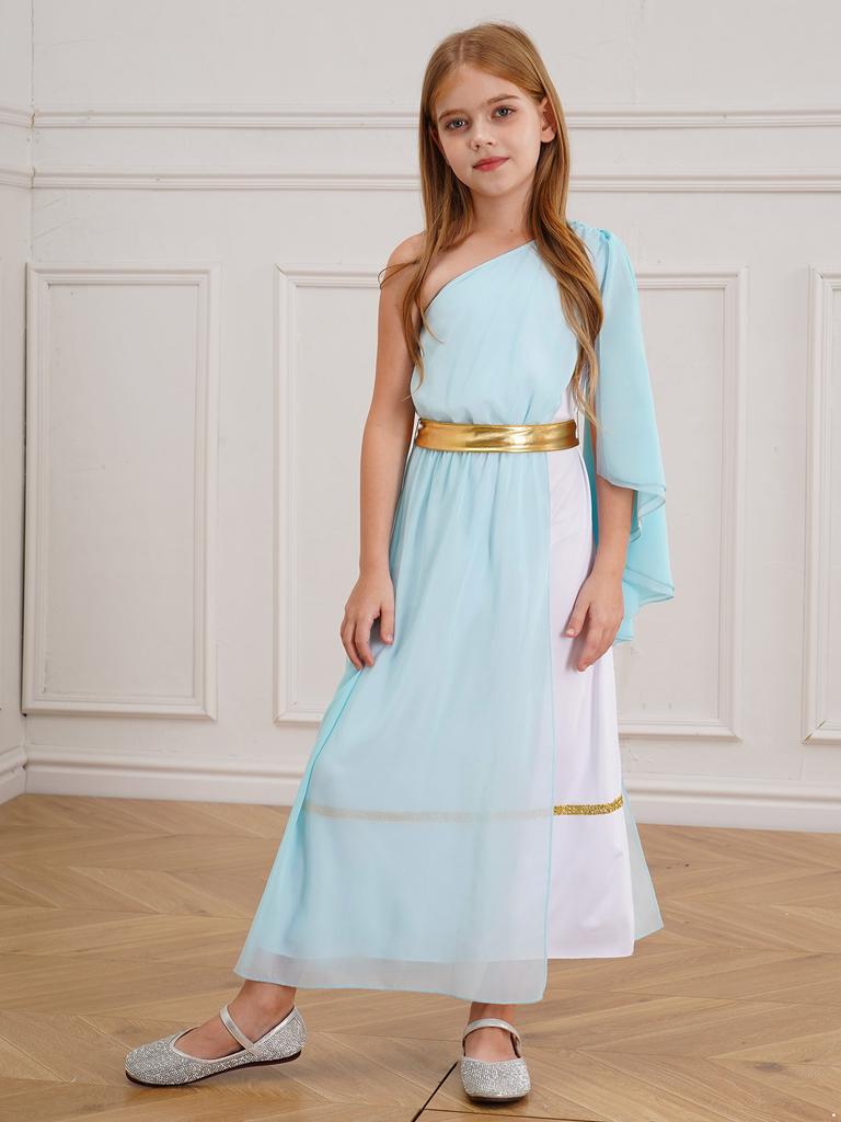 Dziewczęca impreza Halloween Cosplay Starożytna Grecja Rzym Egipt Toga Kostium Liryczny Taniec Suknia Chór Kościelny Taniec Zwiewna Sukienka z Paskiem