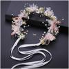 Mori Style Fairy Flower Crown Headband with Ribbons - Flower Girl Princess Birthday Accessory