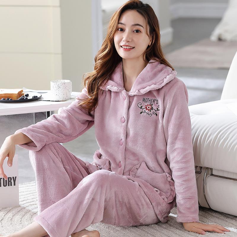 Women's Plus Size Thick Coral Fleece Pajamas - Warm Flannel Homewear for Autumn and Winter