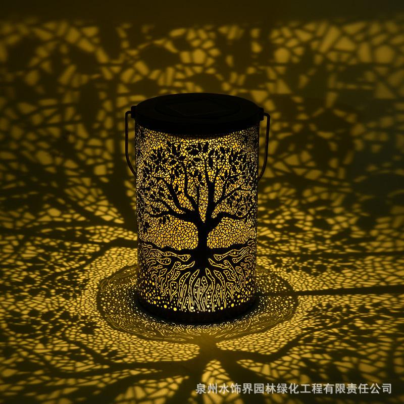 Creative New Wrought Iron Tree Lamp Outdoor Courtyard Solar Viewing Lamp Decorative Atmosphere Hollow Hanging Lamp Chandelier