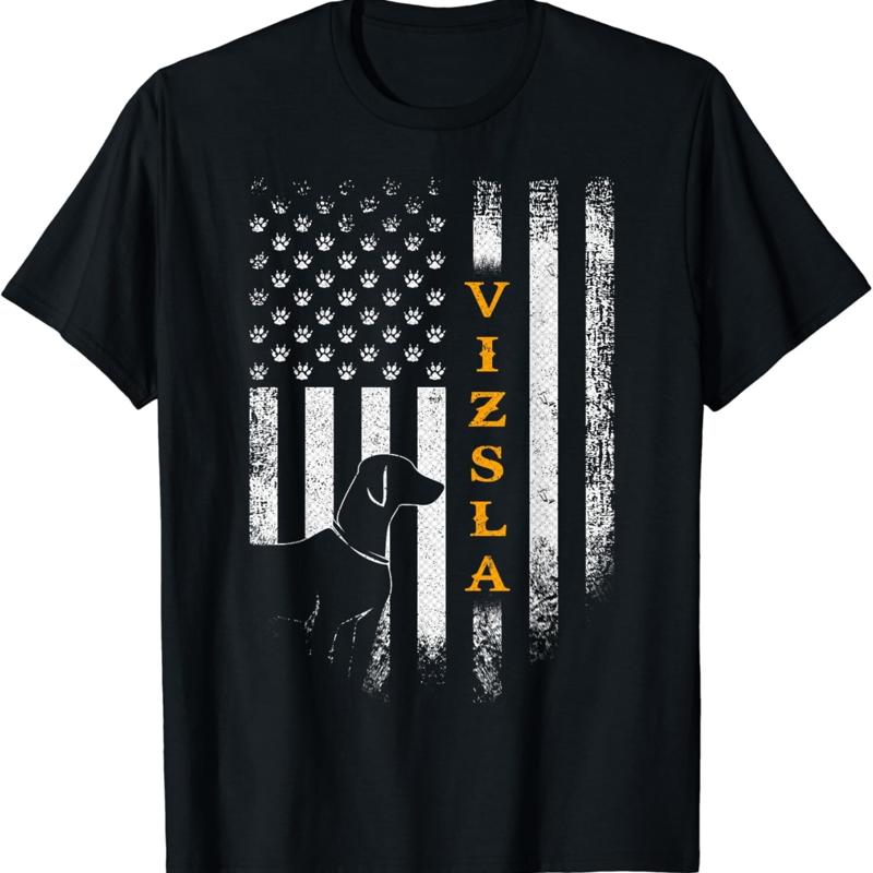 Vintage USA Vizsla Dog Silhouette American Flag Funny T Shirt S разноцветный