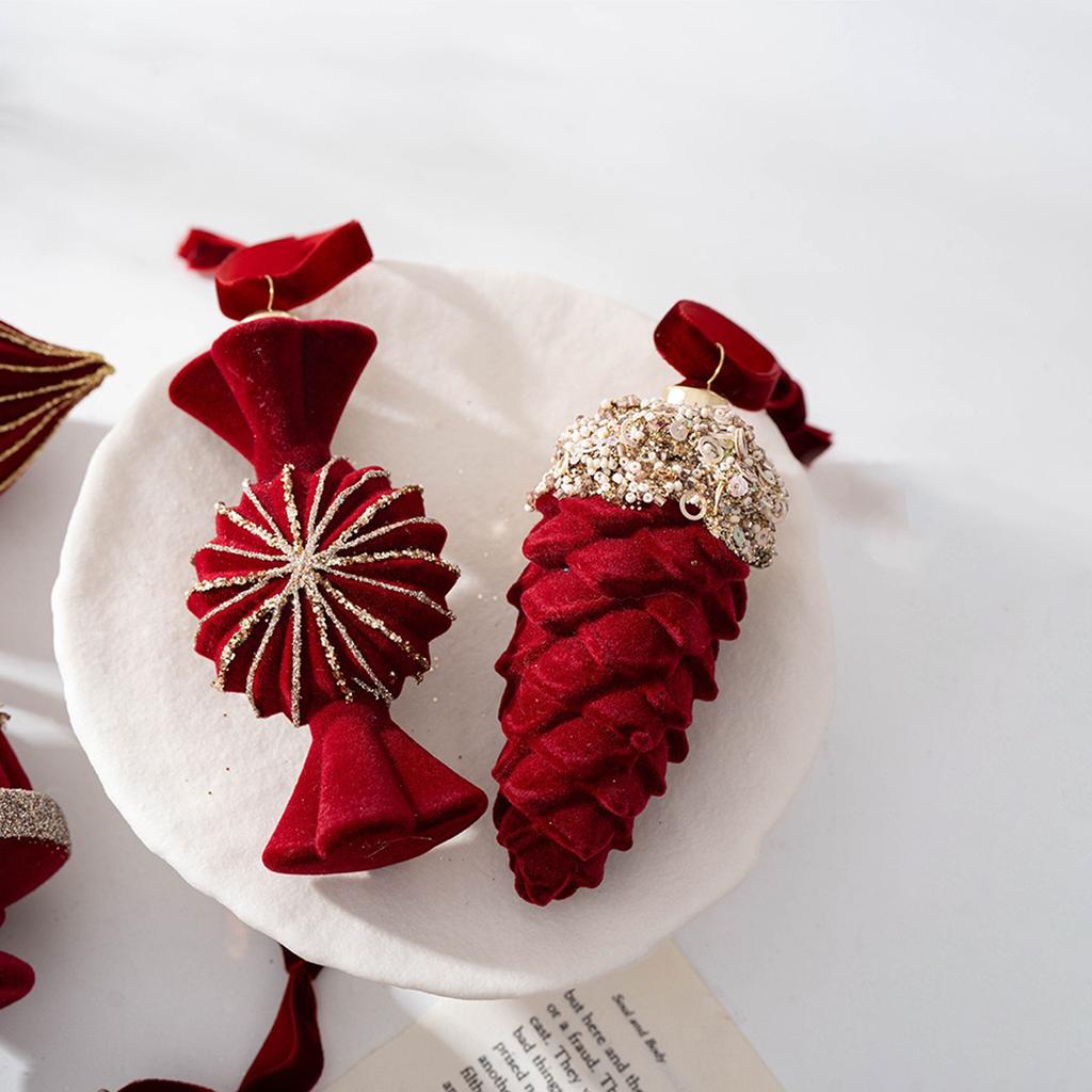 Ensemble de 6 décorations de Noël rouges pour la maison, la cheminée, les fêtes et le sapin de Noël (hiver 2025).