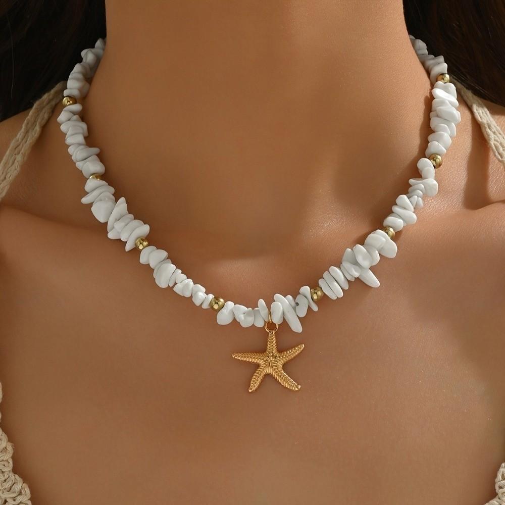 Elegant Tassel Starfish Shells Necklace Metal Clavicle Chain Exquisite Charm Choker