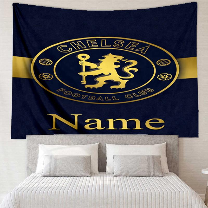 Custom Name Chelsea Football Club Print Tapestry, Backdrop, Easy Setup, Ideal for Bedroom, Office & Living Room, with Aesthetic Wall Hanging Decor.
