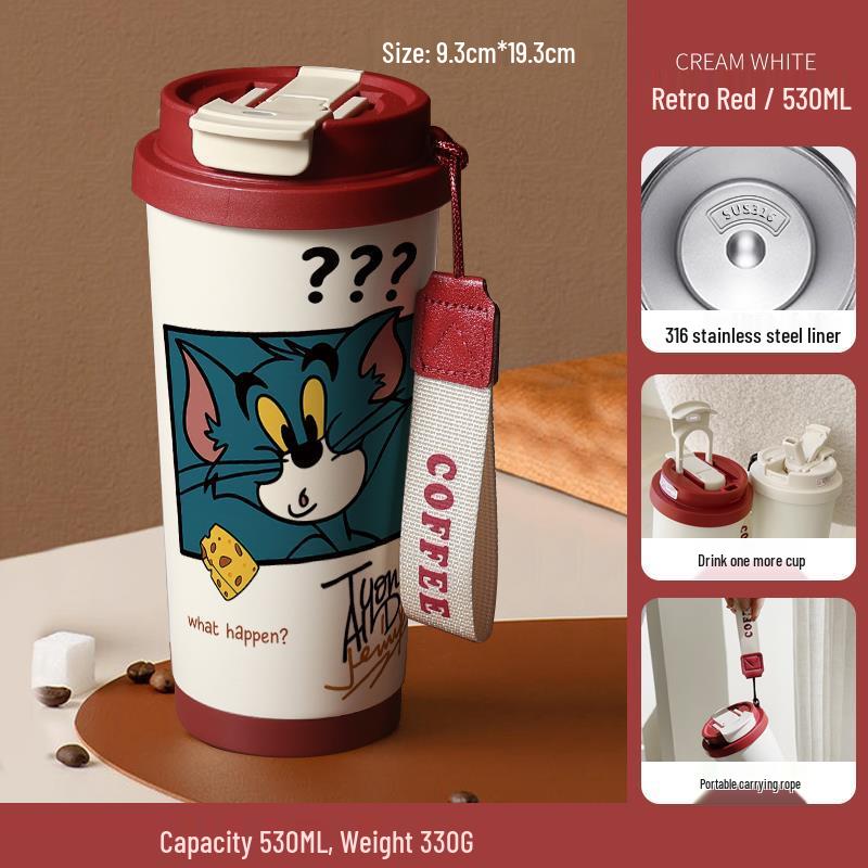 Tom and Jerry Stainless Steel Insulated Straw Cup - Cute Cartoon Coffee and Water Bottle