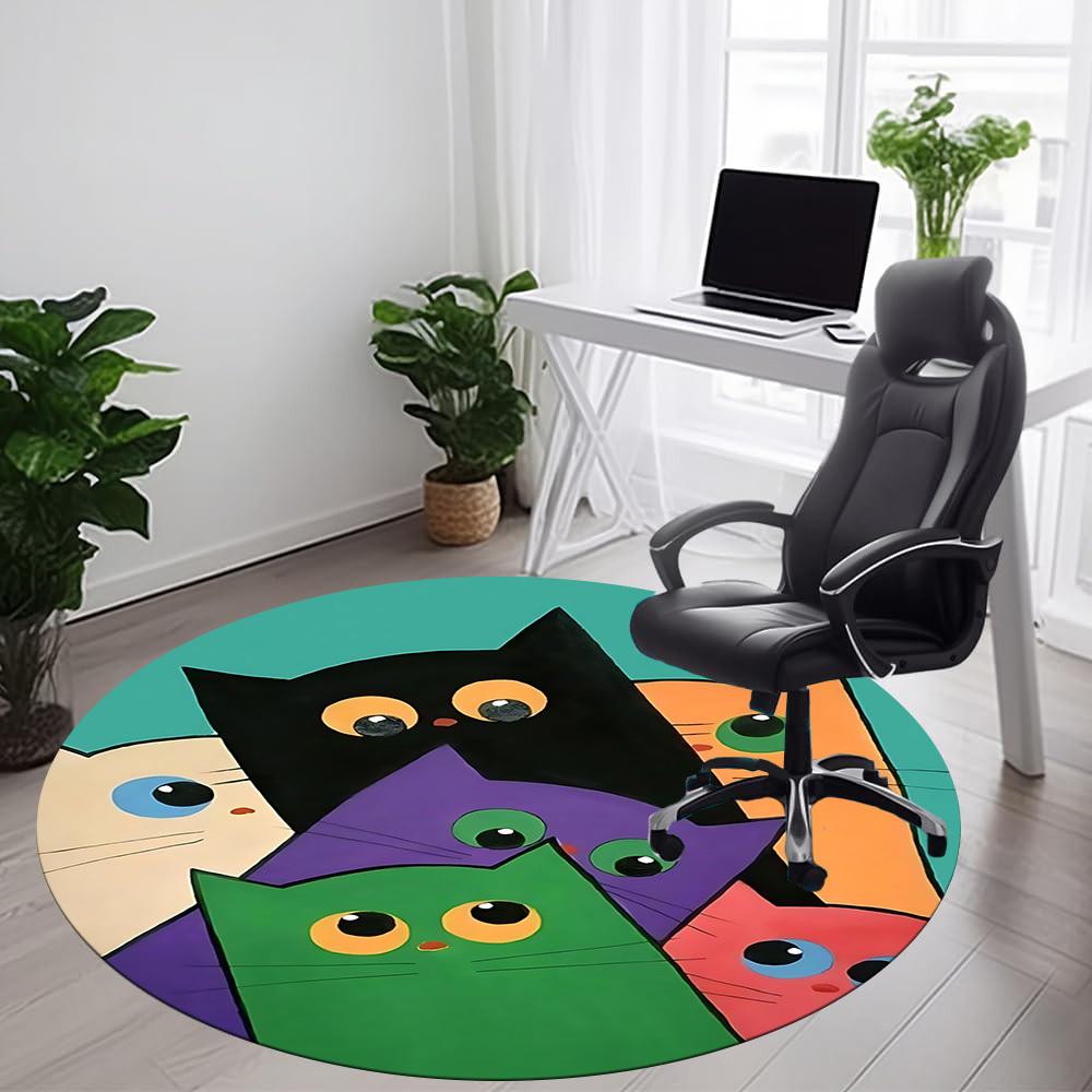 1pc Colorful Cats Office Round Area Rug, Under Office Chairs Bedroom Living Room Home Decor, Room Deco
