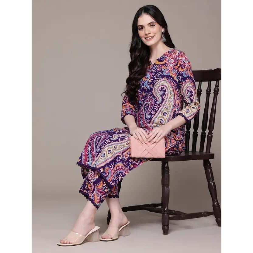 Women Designer Top Tunic Kurta Pant Set Indian Party Wear Pure Cotton Kurti 2368