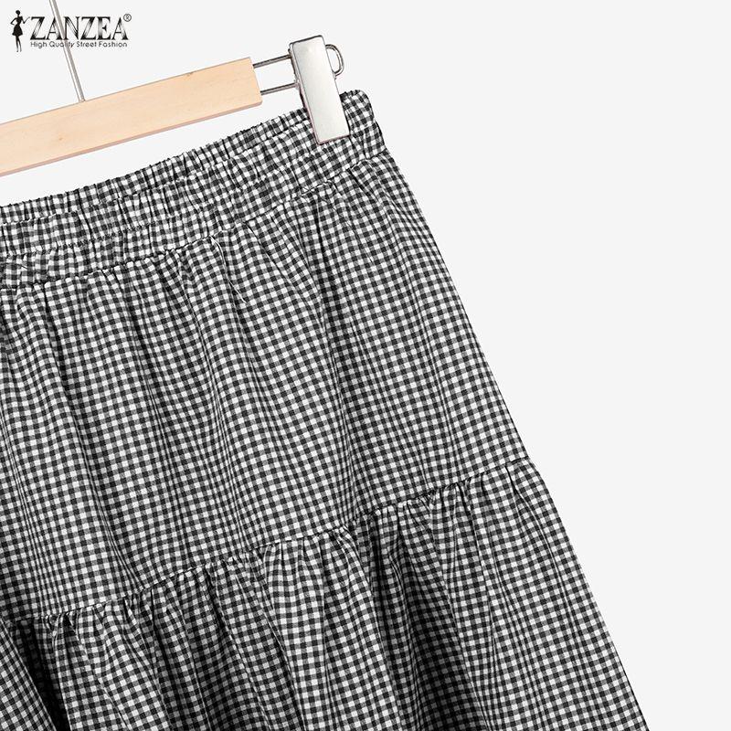 ZANZEA Women Long Sleeve Blouse and Long Skirts Plaid Print Two Piece Suit Sets