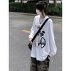 2KWEIRD High Street Oversize Women Camisetas White Vintage Long Sleeve Letter Hand-Painted Tshirts Hiphop Grunge Tops Y2k Tees American