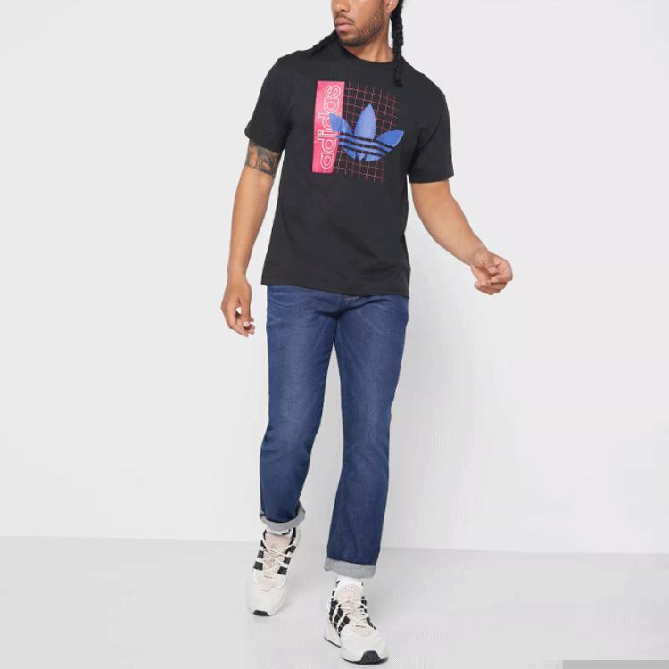 Adidas Originals Trefoil Grid Tref Tee Retro Print Sports Round Neck Short Sleeve T-Shirt Men Tops Black FM1559