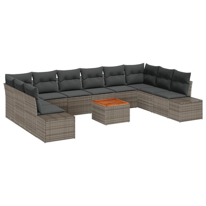 VidaXL Ensemble de canapé de jardin de 11 pièces avec coussins gris en polyrotin 3356676