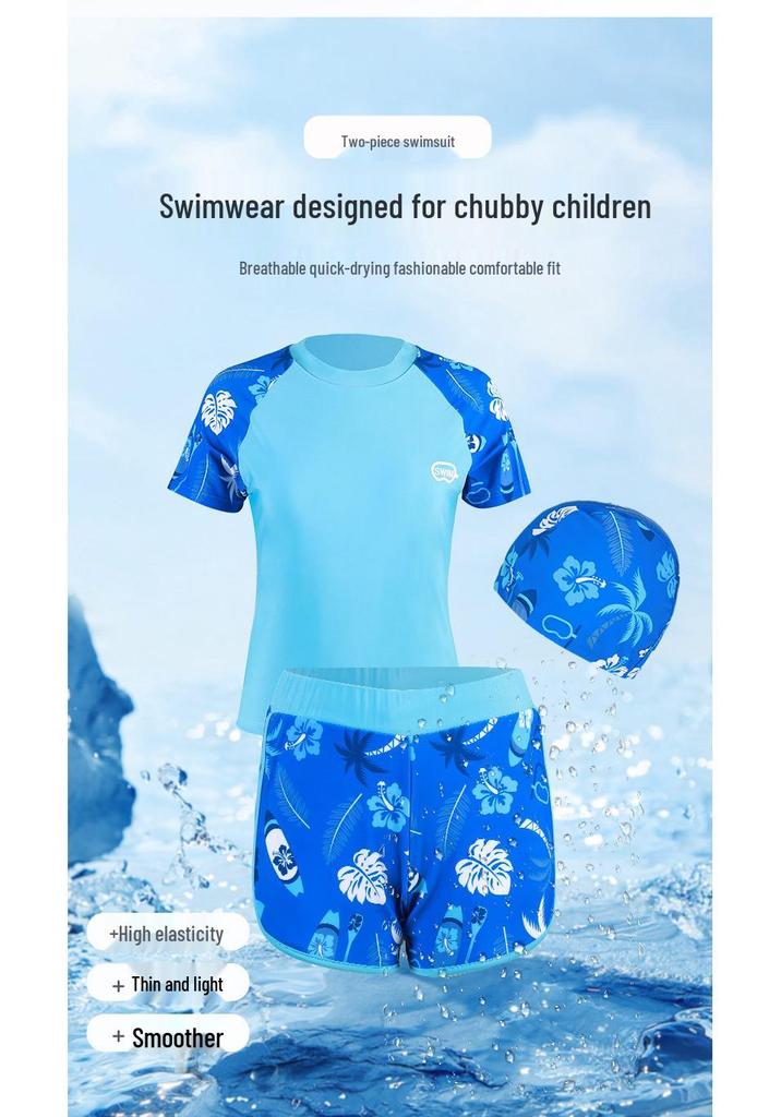Girls' Plus Size Two-Piece Short-Sleeve Swimsuit - Extra Large, Quick-Drying Swimwear for Kids