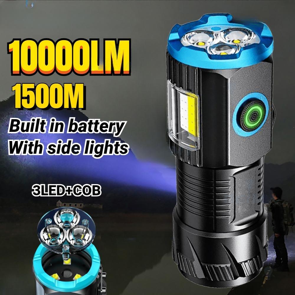 FLSTAR FIRE Strong Light 3 LED Flashlight USB Rechargeable Built-in Battery Waterproof Lantern with Pen Clip and Tail Magnet