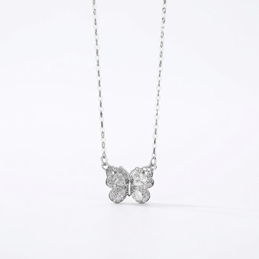 S999 Sterling Silver Butterfly Necklace Women Cubic Zirconia Fine Jewelry Necklaces Anti Tarnish Romantic Gift