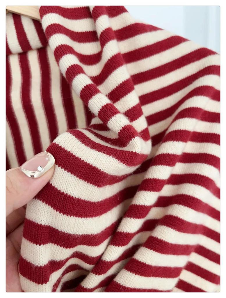 2025 Wool Blend Striped Triangle Shawl Women's Warm Thick Knitted Outerwear
