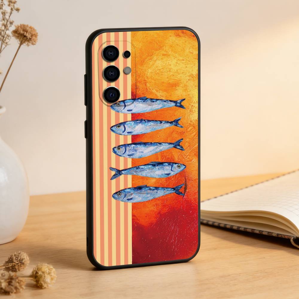 Sardines Fish Art Phone Case Black Silicone Soft For Samsung S25,S24,S21,S22,S23,S30,Ultra,S20,Plus,Fe,Lite