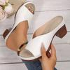 2025 Foreign Trade Summer Women's Thick Heel High-heeled Slippers Large Size Fish Mouth One-word High-heeled Outer Slippers
