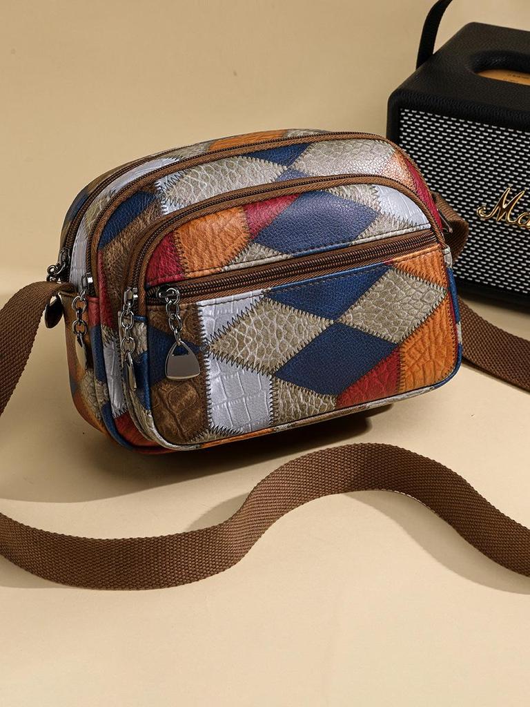 2024 Ethnic Color Block Patchwork Crossbody Phone Bag for Women
