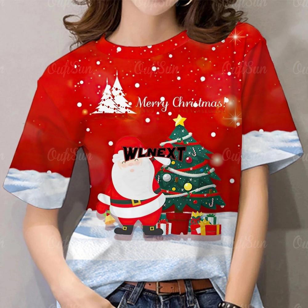 New Unisex Christmas T-Shirt - 3D Printed Santa and Tree Pattern
