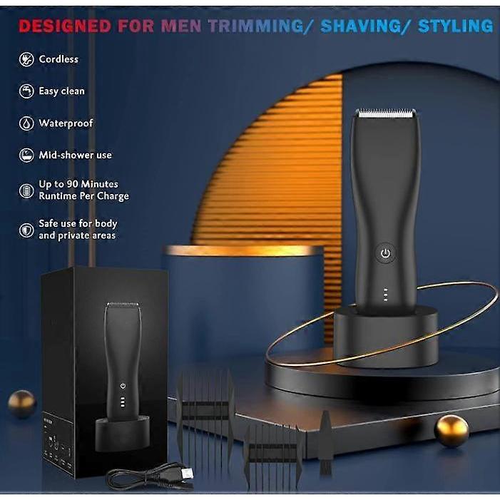 Men's Pubic Hair Trimmer, Electric Groin and Body Hair Shaver, Body Clipper with Charging Dock, Waterproof Ultimate Men's Hygiene Shaver (1pcs-Black)