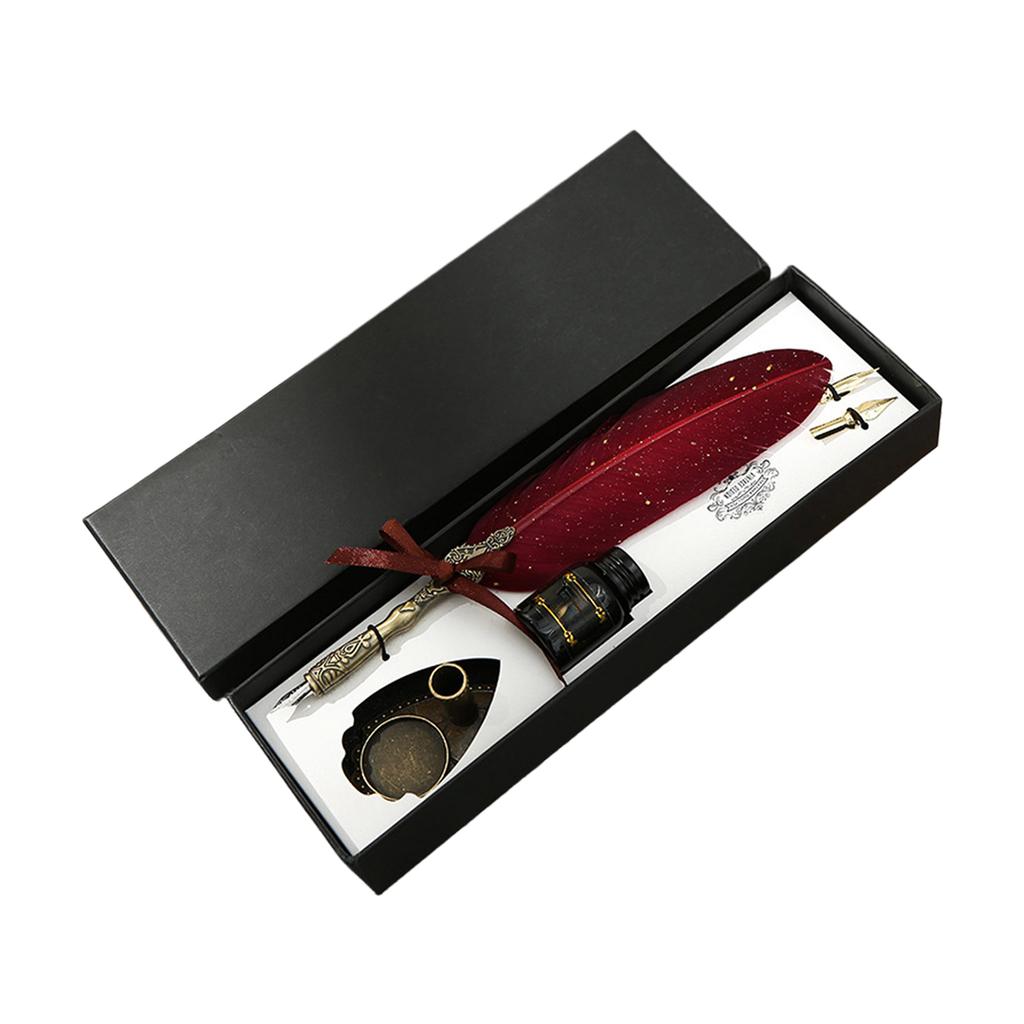 Vintage Carved Quill Pen Set, Shiny Quill Pen Set, Antique Calligraphy Dip Pen