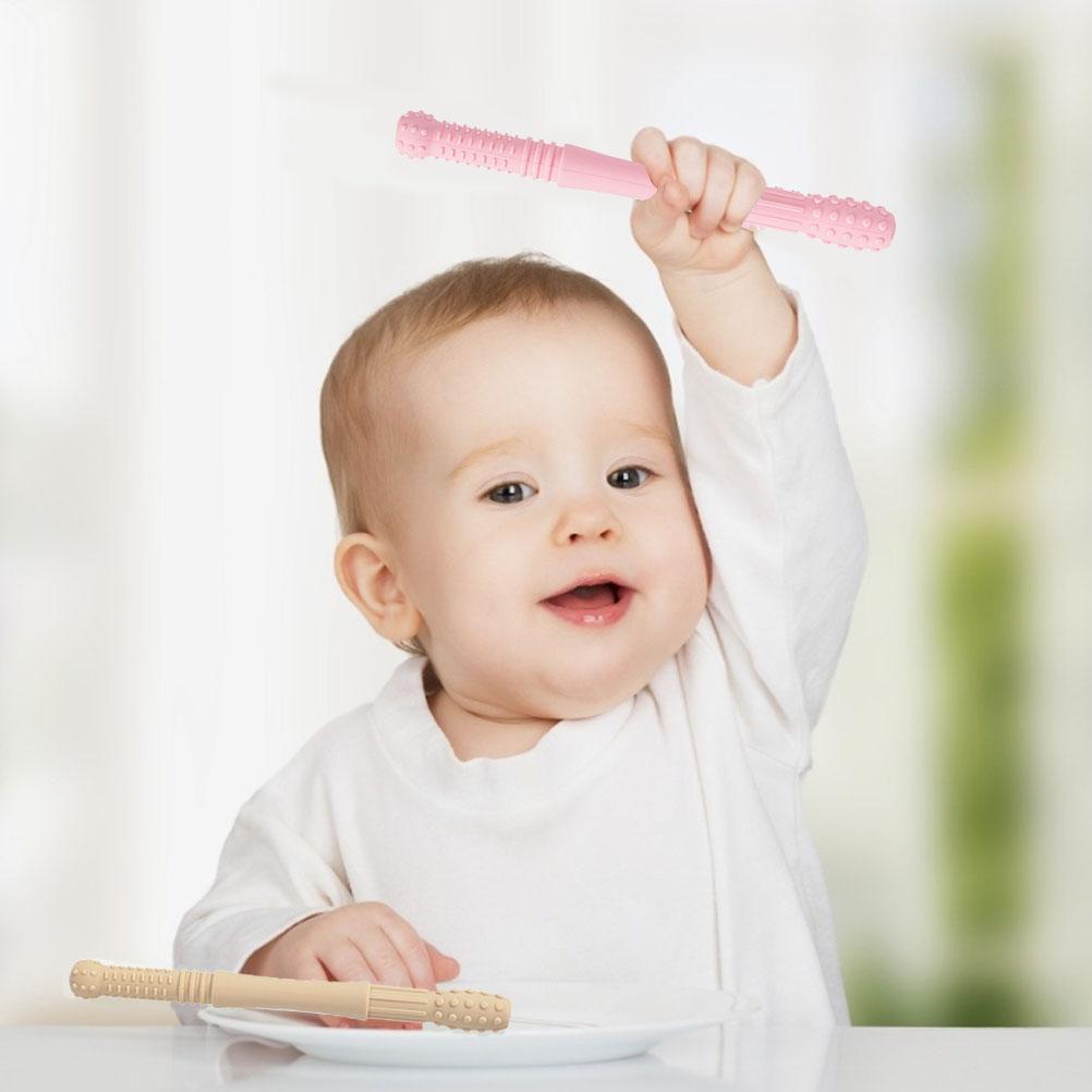 5 stk hule tennerør for babymyk silikonbitring Babybiteleker med rengjøringsbørste