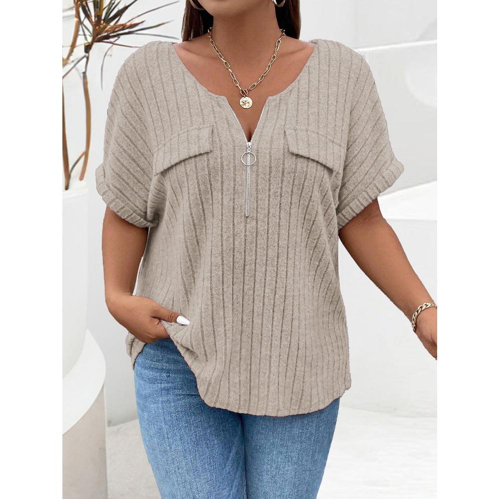 BITCED Women's Fashion Casual Solid Color Print Short Sleeve V Neck Blouses & Shirts