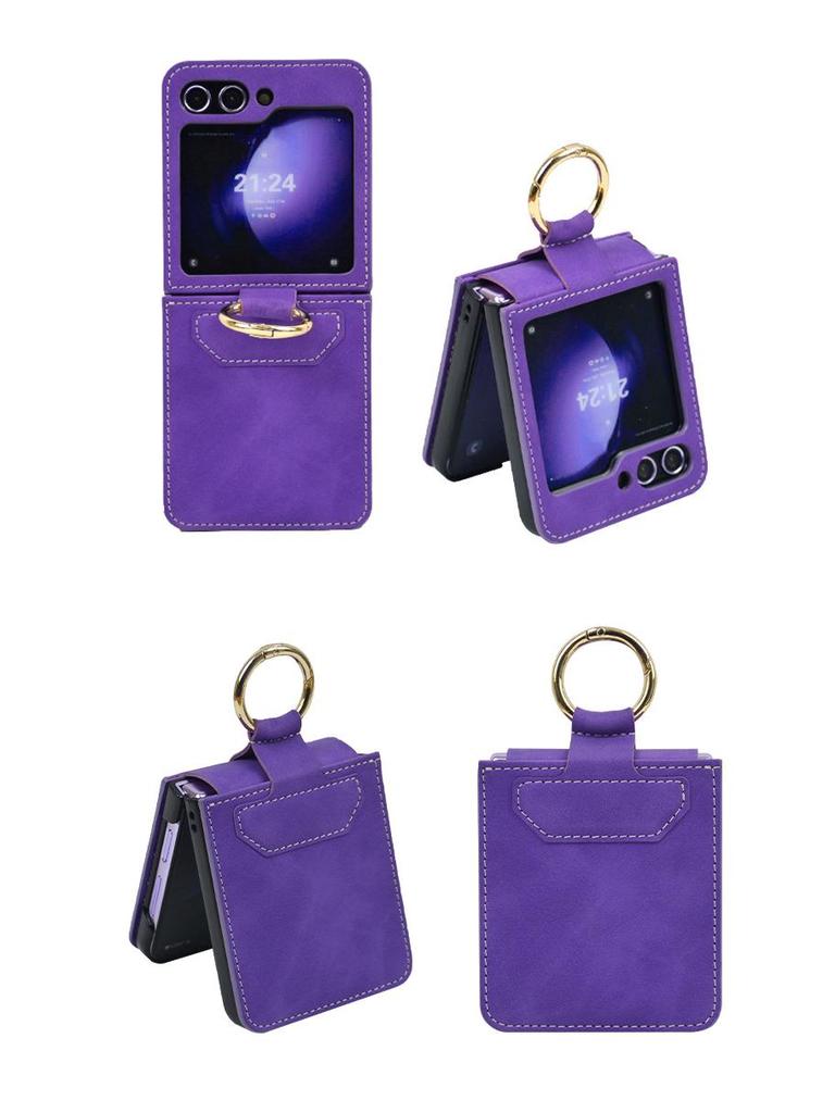 Samsung Z Flip 6 Fold & Ring Case: Skin-Feel Protective Cover with Screen Bracket for Cross-Border Use