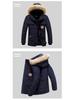 Men's Mid-Length Cotton Jacket with Fur Collar - Warm, Hooded, Windproof, Fashionable Outerwear