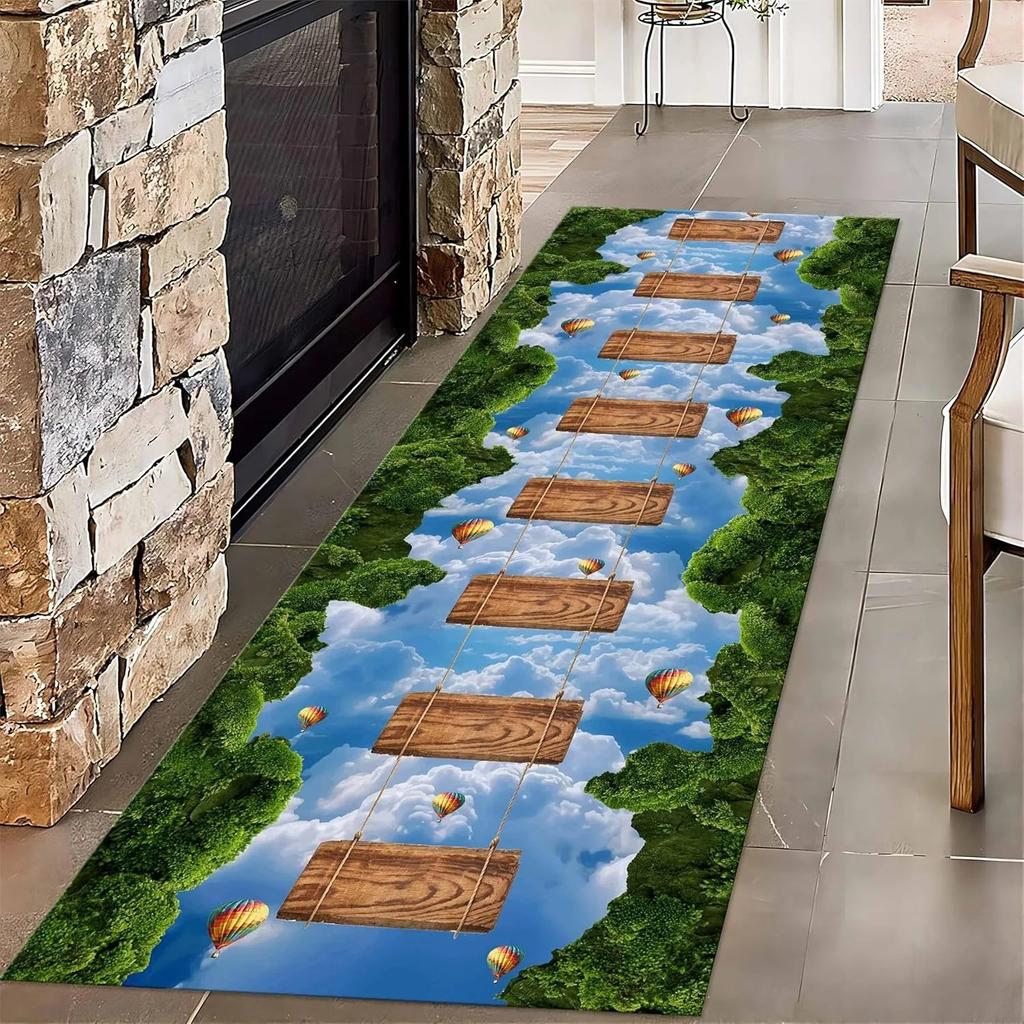 Pond Koi Throw Carpet Runner for Entrance, Summer Lotus Leaf Lotus Water Ripple Indoor Rug, Anti-Slip Absorbent Mat for Hallway