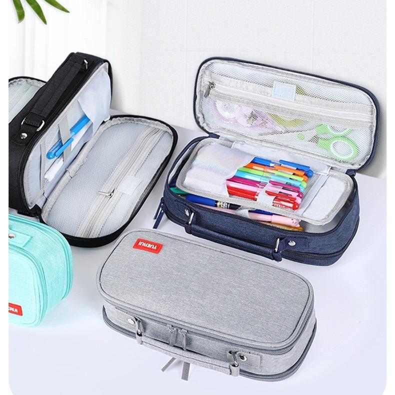 Simple Canvas Multi-layer Pencil Case Multi-functional Portable Stationery Box