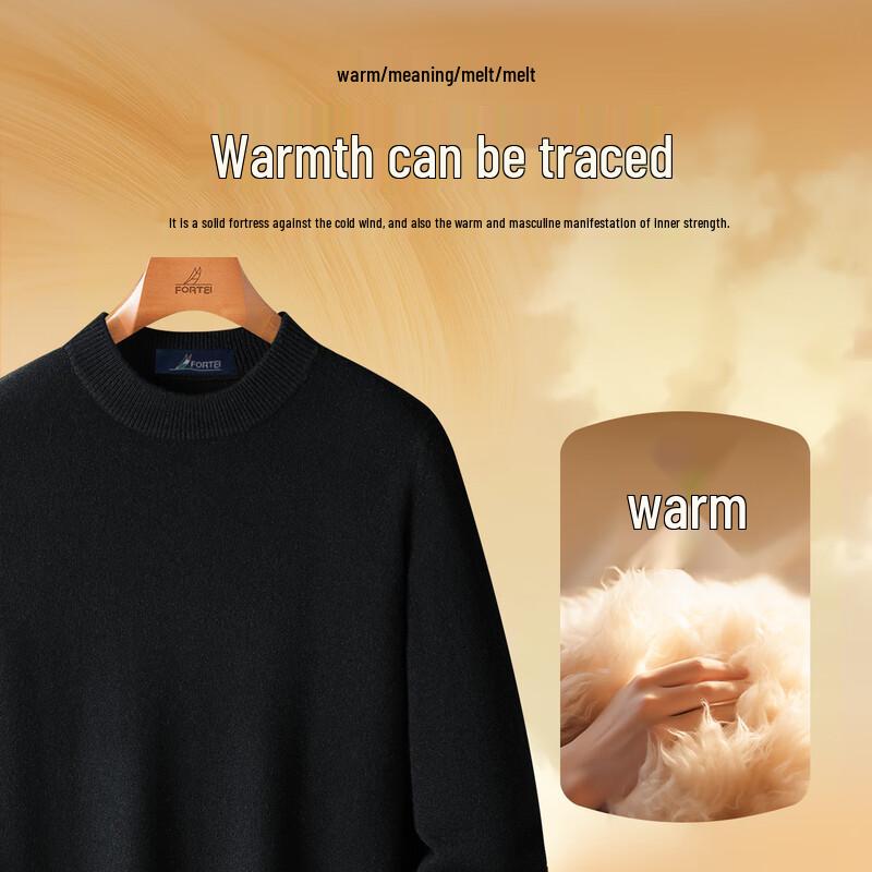 Futing Men's 100% Merino Wool Heavyweight Round Neck Pullover Sweater