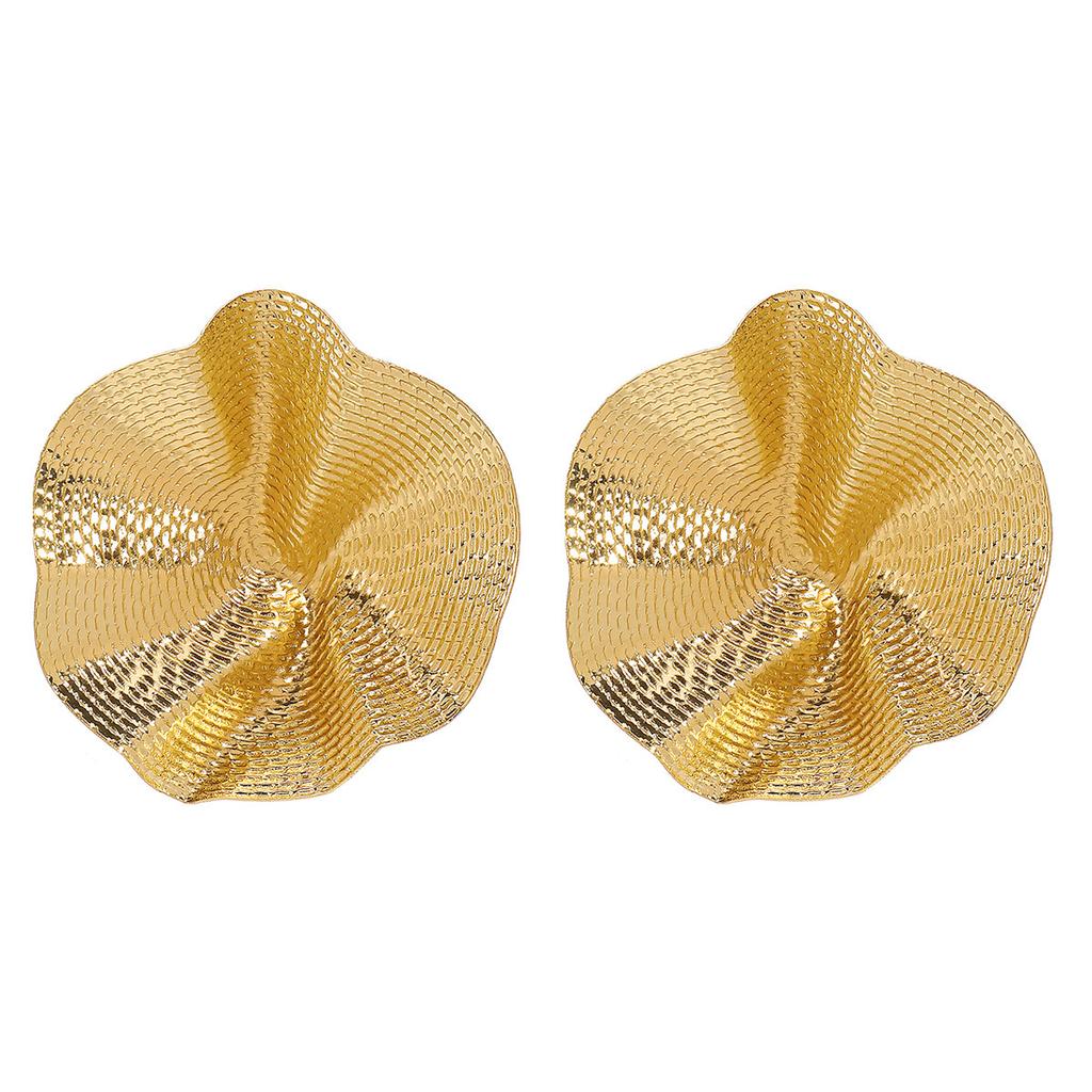 European and American Jewelry Pleated Lotus Leaf Earrings, Personalized Exaggerated Metal Design, Senior Dinner Party Wearing Internet Celebrity