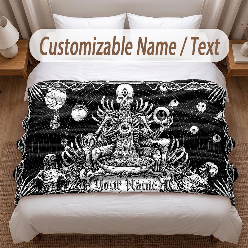 Space Cosmic Theme Soft Blanket Personalized Custom Name Text Print Warm Blanket Home Sofa Bedroom Decor