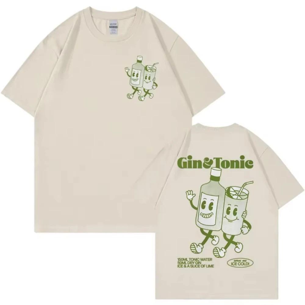 2026GIN AND TONIC Meme T Shirt Retro Cartoon Aesthetic T Shirts Men Women Summer Fashion Cotton Funny Cocktail Meme Graphic T-shirt