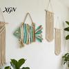 Housewarming Coastal Gifts Fish Handmade Wall Decor, Rustic Hanging Ornament with Sea Glass Nautical Ornaments Jute Rope, Bohemian Beach Style Art for