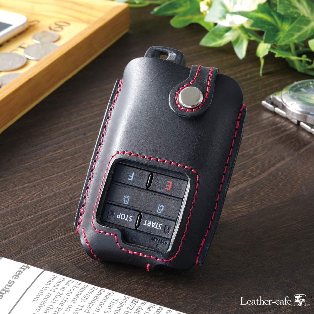 Genuine Leather Case for Toyota Compatible Remote Start Smart Key [Kecha-ya] (toyot@a-s) (Black/Red)
