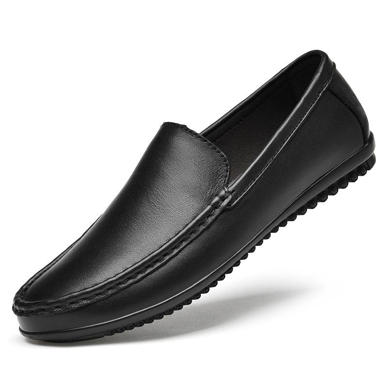 Men's round head two-layer cowhide simple men's casual single shoes sleeve Doudou shoes breathable flat heel single shoes men's shoes
