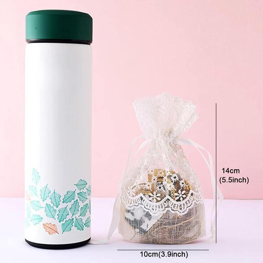 Snadulor 10 Pcs Lace Organza Gift Bags,White Sheer Organza Bags for Candy Packings Gift wrapping Wedding Party Supplies,3.9 x 5.5 inches